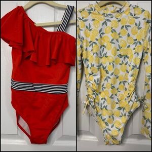 2 Swimsuits Janie & Jack Americana Ruffle Tahari Lemon Rashguard Size 7 Bundle